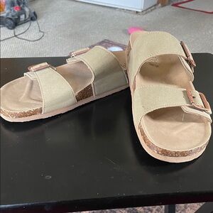 Mad Love Double-Buckle Sandals in Light Tan